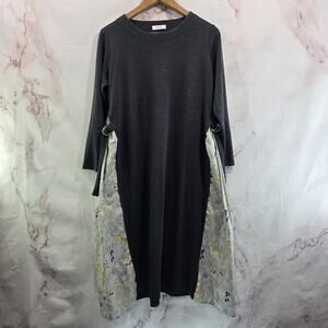 Graniph Dress Womens Large Gray Artsy To Wear Mixed Media Squirrel Owl Mod Japan